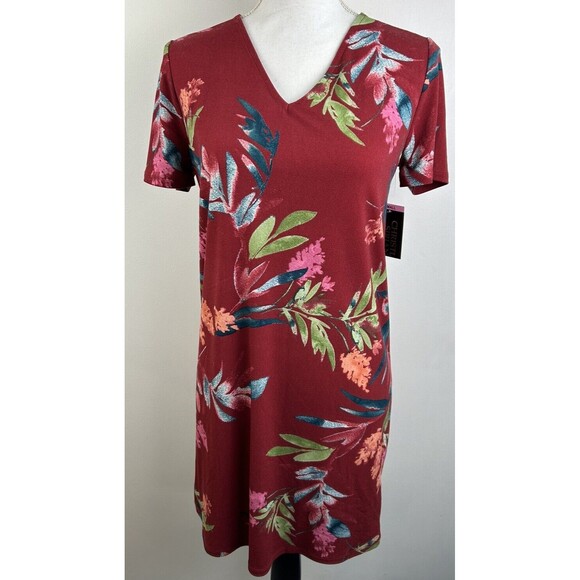 Christian Siriano NY Size Small Red Floral Short Sleeve Shift Dress Hi Low NEW - Picture 1 of 8
